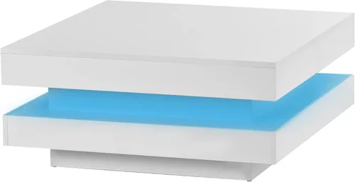 Vista 6 de Harper & Bright Designs Mesa auxiliar de alto brillo con luces LED de 16 colores, mesa de centro cuadrada de 2 niveles, mesa auxiliar de cóctel