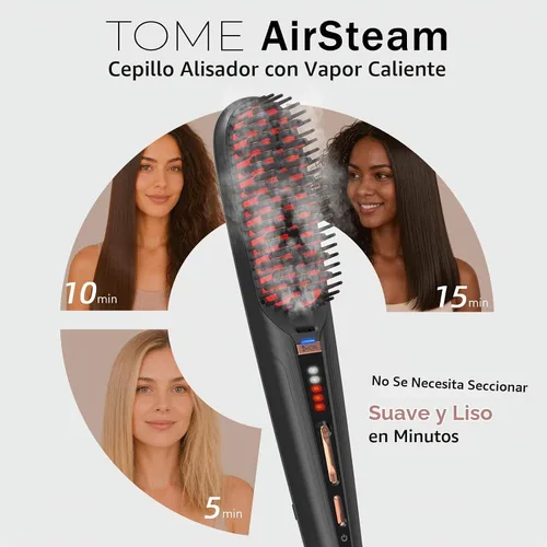 Vista 2 de TOME Cepillo de pelo de vapor, 2 niveles de vapor, 3 calor 360–430°F Negro