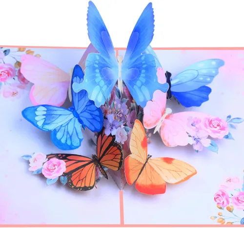 Vista 4 de ROBBEAR Tarjeta emergente, tarjeta de felicitación 3D de mariposa y flor con sobre para cualquier ocasión, cumpleaños, día de la madre, aniversario