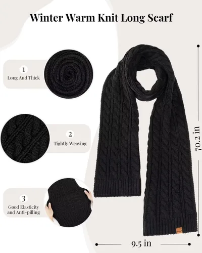 Vista 4 de Conjunto de gorro, bufanda y guantes de invierno para mujer, gorro con forro polar con doble pompón, guantes para pantalla táctil, bufanda de punto