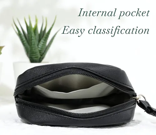 Vista 5 de Bolsa de almacenamiento de servilletas sanitarias, bolsa de período, bolsa de período, almohadilla menstrual femenina, organizador de tampones, Negro