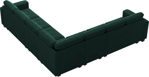 Vista 8 de Belffin Sofá modular de terciopelo en forma de L, sofá seccional convertible de gran tamaño con diván reversible para sala de estar, verde