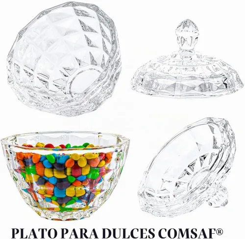 Vista 8 de ComSaf Plato de cristal para dulces con tapa, tarros pequeños de 9 onzas con tapa para escritorio de oficina, plato de dulces cubierto