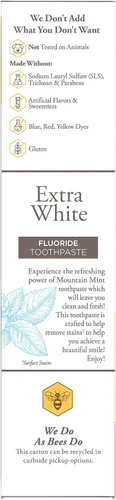 Vista 8 de Pasta de dientes Burt's Bees Extra White, pasta de dientes con flúor, sabor natural, menta de montaña, 4.7 oz, paquete de 3