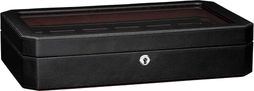 Vista 8 de ROTHWELL Caja de reloj de cuero con 12 ranuras, organizador de lujo para relojes, forro de microgamuza, soporte para relojes de joyería para hombre