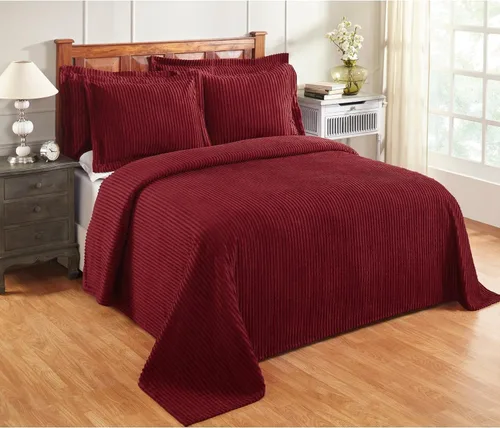 Vista 52 de Better Trends Colchas de Chenille Tamaño Individual, Azul 100% Algodón Chenille Diseño de Rayas Acolchado Cobertor Suave Liviano, 96"x110" con 1