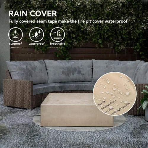 Vista 7 de COSIEST mesa cuadrada de propano para exteriores de arenisca con protector contra el viento, certificada, quemador de acero inoxidable de 50,000