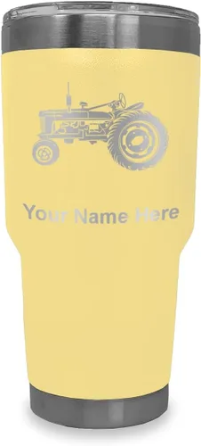 Vista 7 de LaserGram Vaso aislado al vacío de 20 onzas, Old Farm Tractor, grabado personalizado incluido (negro)