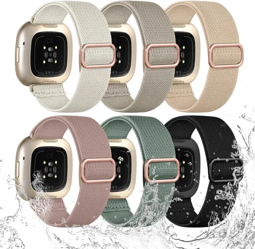 Vista 16 de Ouwegaga Banda elástica compatible con Fitbit Versa 4 bandas/Sense 2/Sense/Versa 3 bandas para mujeres y hombres, correa deportiva ajustable de A1