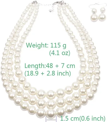 Vista 3 de Daimay Gargantilla de perlas de imitación, collar de perlas multicapa, collar de perlas de varias hebras, gargantilla de novia para boda, fiesta