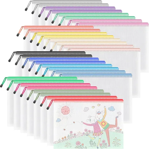 Vista 8 de Umriox 16 bolsas con cremallera, bolsas de malla con cremallera, 16 colores A4 / bolsas de tamaño carta para organización, bolsas transparentes