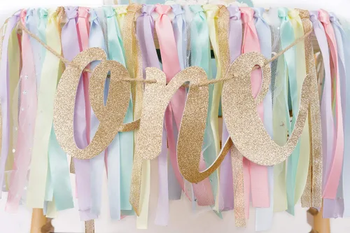 Vista 4 de PapaKit Juego de decoración prémium para silla alta para el primer cumpleaños para niñas, guirnalda de cinta de arco iris pastel, corona, una
