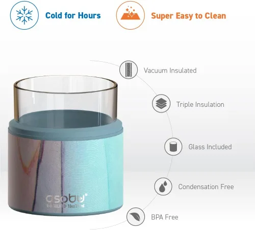 Vista 2 de asobu Vaso de whisky con funda aislada de acero inoxidable, 10.5 onzas (Rosa Aqua)