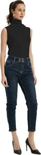 Vista 2 de Camisa de algodón suave con cuello alto falso para mujer, camiseta de ropa