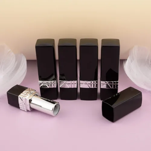 Vista 3 de Allwon 10 tubos de lápiz labial vacíos negros DIY contenedor de bálsamo labial (tubo rectangular)