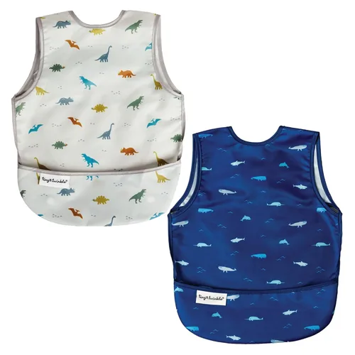 Vista 23 de Tiny Twinkle Baberos para bebé a prueba de desorden Paquete de 2 baberos impermeables para comer Delantal de bebé para alimentación, lavable a