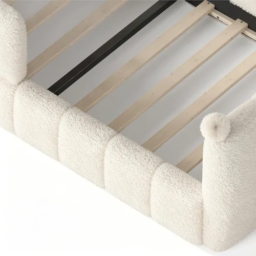 Vista 9 de Bellemave Cama Montessori tapizada de tamaño individual con valla, color Peluche beige