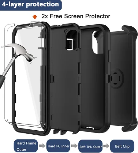 Vista 3 de Funda para iPhone 12, iPhone 12 Pro con funda de clip para cinturón, 2 protectores de pantalla, resistente grado militar, cuerpo completo, a prueba
