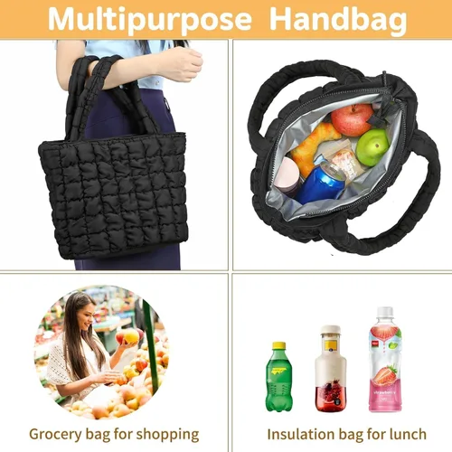 Vista 5 de CAMTOP Lonchera para mujeres y niñas, con aislamiento, bonita bolsa de almuerzo, bolsa enfriadora para trabajo, viajes, picnic (negro)
