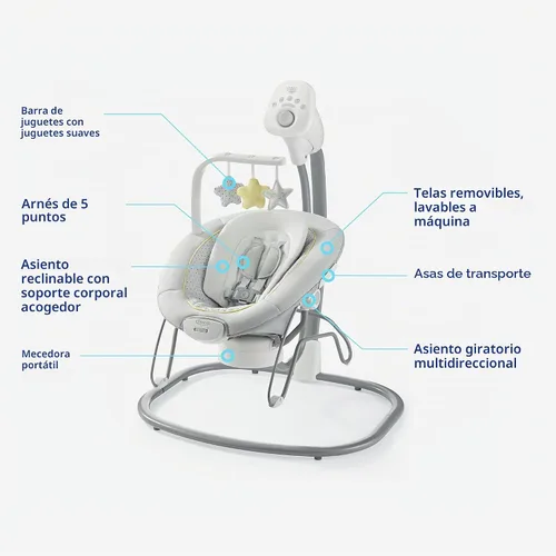 Vista 6 de Graco Sway2Me - Asiento portátil para bebé con música, sonidos y ajustes ajustables, colección Watson