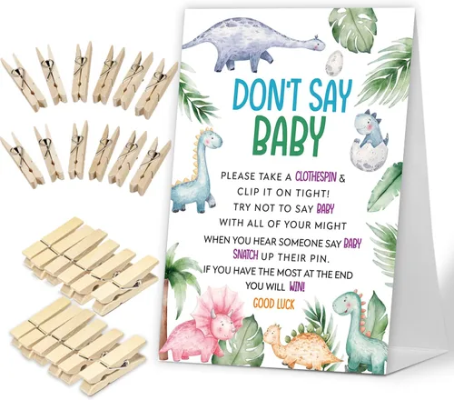 Vista 8 de No digas juego de bebé, Here Comes the Sun, juego de baby shower incluye letrero de baby shower y 50 pinzas para la ropa, decoración de baby shower