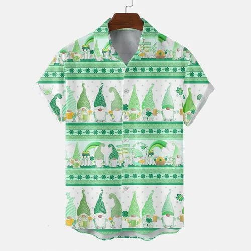 Vista 2 de Male Spring and Summer Single Breasted Shirts Casual Lapel Full Print Beach Short Sleeve Shirts X Large Shirt