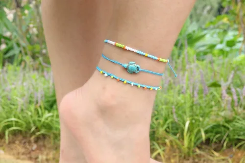 Vista 4 de Softones Tobilleras de cuerda boho para mujer, impermeables, ajustables, trenzadas, para mujer, tortuga, onda, cuentas, infinito, estrella de mar
