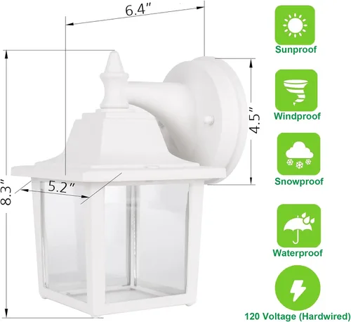 Vista 3 de LIT-PaTH Farol de pared para exteriores, aplique de pared como accesorio de iluminación de porche, base mediana E26 de 60 W máximo, carcasa