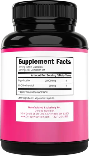 Vista 2 de Suplemento de Myo-Inositol y D-Chiro Inositol para Mujeres (240 Cápsulas, 2050mg Por Porción, Relación Ideal 40:1 Myo Inositol) Equilibrio Hormonal