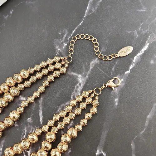 Vista 6 de Bocar Juego de Collar, Aretes y Pulsera de 3 Capas con Cuentas Gruesas, Conjunto de Joyería de Collar de Mujer de Múltiples Capas de Moda Amarillo