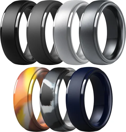Vista 26 de ThunderFit Anillos de silicona para hombres, bandas de boda de goma con Pack A: Negro carbón