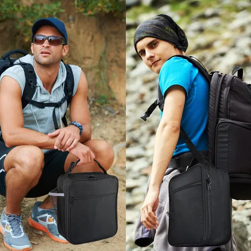 Vista 6 de Lonchera aislada, a prueba de fugas, portátil, para mujeres, hombres, niños y niñas, bolsa enfriadora de gran capacidad con asa y bolsillo para Negro