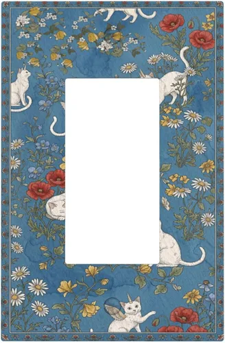 Vista 73 de Decorative Outlet Covers Blue Background White Cat Daisy Floral 2-Gang 1-Gang Wall Plate Single Toggle/Rocker Farmhouse Style Light Switch Covers
