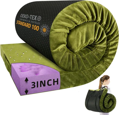 Vista 10 de BDEUS Colchón de Espuma Viscolástica para Camping de 3 Pulgadas Impermeable Enrollable Cama de Dormir para Adultos Colchón Enrollable Portátil