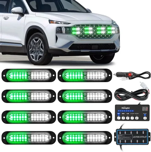 Vista 21 de Nilight 8 luces estroboscópicas LED con controlador 12 V 24 V función de sincronización verde luz de advertencia de peligro de emergencia 12 24 LED