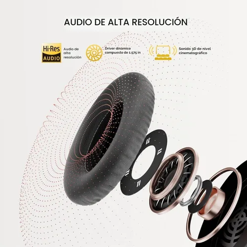 Vista 5 de QCY H3 ANC Auriculares Bluetooth sobre la oreja Cancelación activa de ruido, sonido de audio de alta resolución, conexión multipunto, reproducción