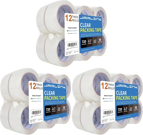 Vista 10 de JARLINK Cinta de embalaje transparente, cinta de embalaje resistente para embalaje de envío, sellado en movimiento, 2 pulgadas de ancho 2.7mil
