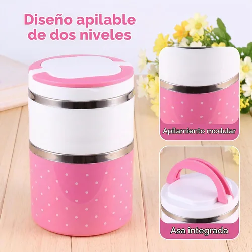 Vista 9 de Aramox Caja de almuerzo térmica de aislamiento de acero inoxidable de 2 capas Contenedor de comida Caja de almuerzo de compartimento caliente Cajas