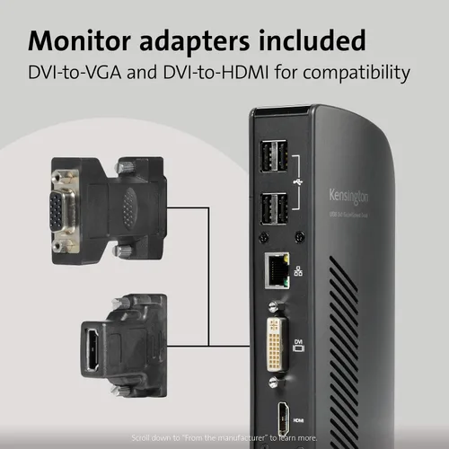 Vista 5 de Kensington Estación de acoplamiento de doble pantalla USB 3.0 para MacBooks, Windows y Surface (K33972US)