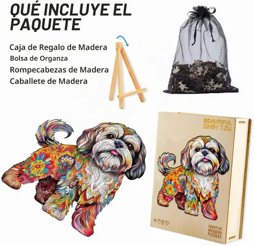Vista 4 de Rompecabezas de madera para adultos, rompecabezas de madera de perro Shih Tzu, rompecabezas de corte de forma de madera única, el mejor regalo