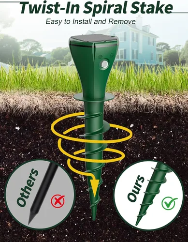 Vista 3 de Mole Repellent Solar Powered for Lawns,Waterproof Gopher & Groundhog Repellent with Variable Sonic Vbration,Easy Twist Stakes for Yard & Garden,Get