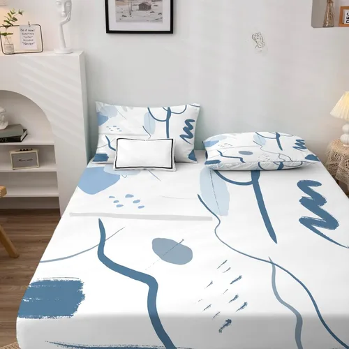 Vista 2 de NOGAWA Art Sheets - Juego de 4 piezas de sábanas abstractas, sábanas y fundas de almohada estampadas de tamaño matrimonial, sábana bajera ajustable
