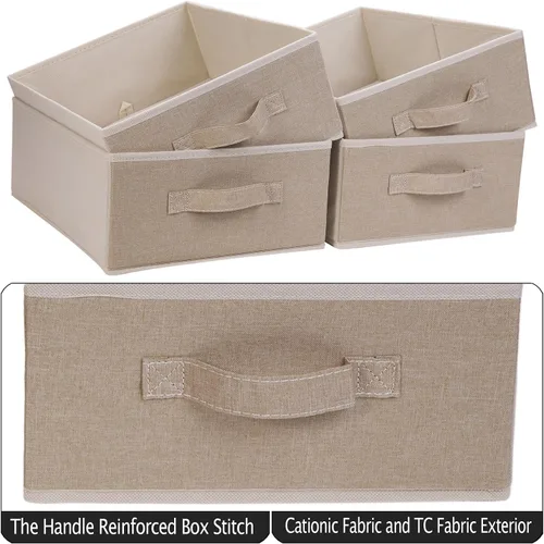 Vista 4 de Cajas de almacenamiento decorativas para organizar la ropa en un aparador, juego organizador de tela plegable con asas para ropa de cama, ropa