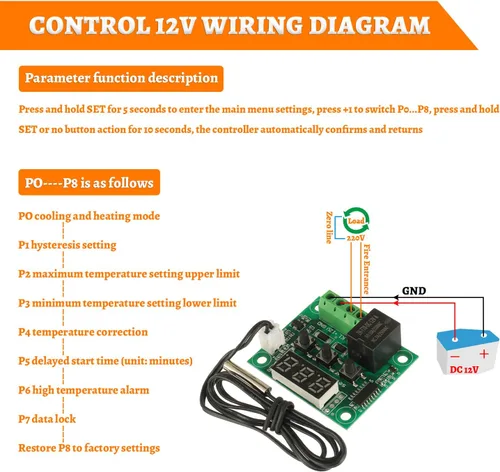 Vista 4 de 2 unids W1209 12V DC controlador de temperatura digital termostato