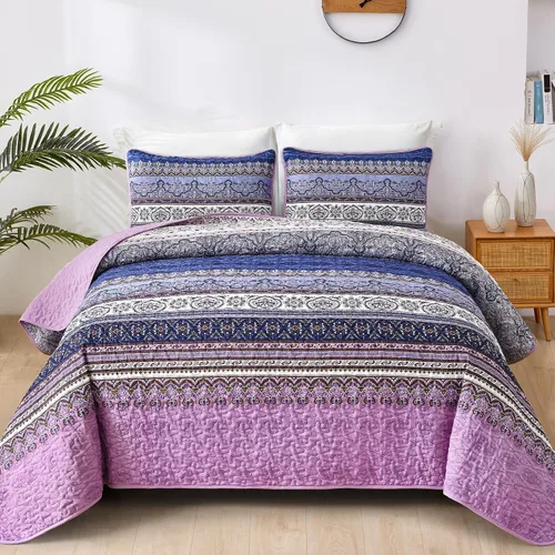 Vista 20 de WONGS BEDDING Juego de edredón bohemio tamaño individual, juego de ropa de cama azul bohemio individual, colcha de microfibra ligera con funda