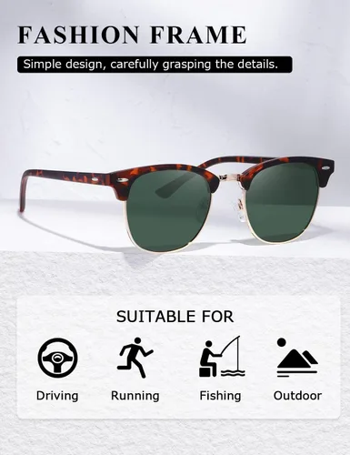 Vista 30 de AEVOGUE Gafas de sol polarizadas para mujeres y hombres semi marco retro gafas de sol AE0369