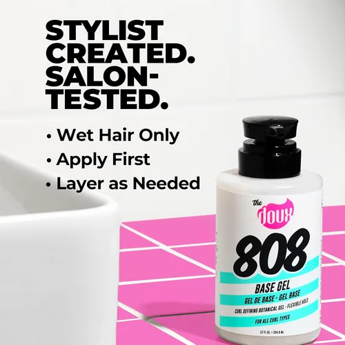 Vista 7 de The Doux 808 Gel definidor de rizos base para cabello natural, gel de peinado de fijación media con miel, aloe y raíz de malvavisco, potenciador