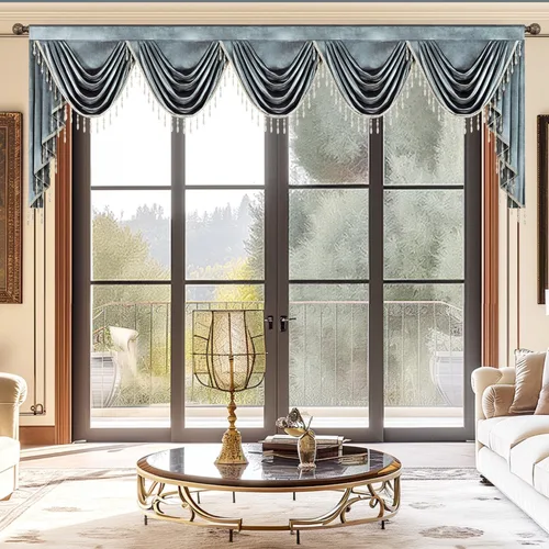 Vista 47 de VOGOL Cenefa de cortinas de terciopelo grueso para dormitorio, cenefas de cascada de lujo con aislamiento térmico dorado para sala de estar formal