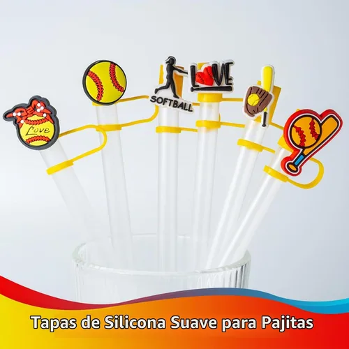 Vista 3 de 6 tapas de popote de sóftbol para accesorios de copa Stanley, 0.394 in, lindo popote negro para vaso Stanley de 40 onzas y 30 onzas, a prueba