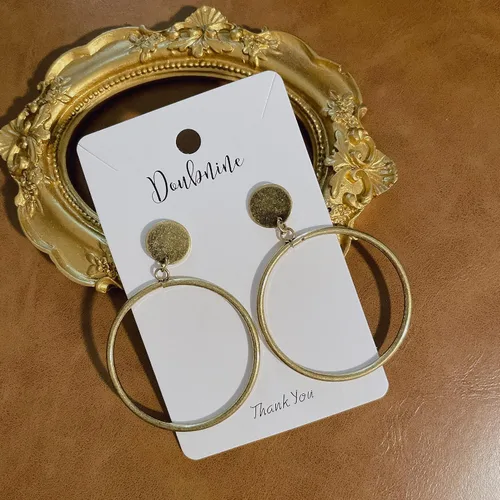 Vista 4 de Doubnine Aretes de aro retro de bronce, estilo bohemio, círculo, oro mate, aretes de disco de oro mate, joyería elegante para mujer